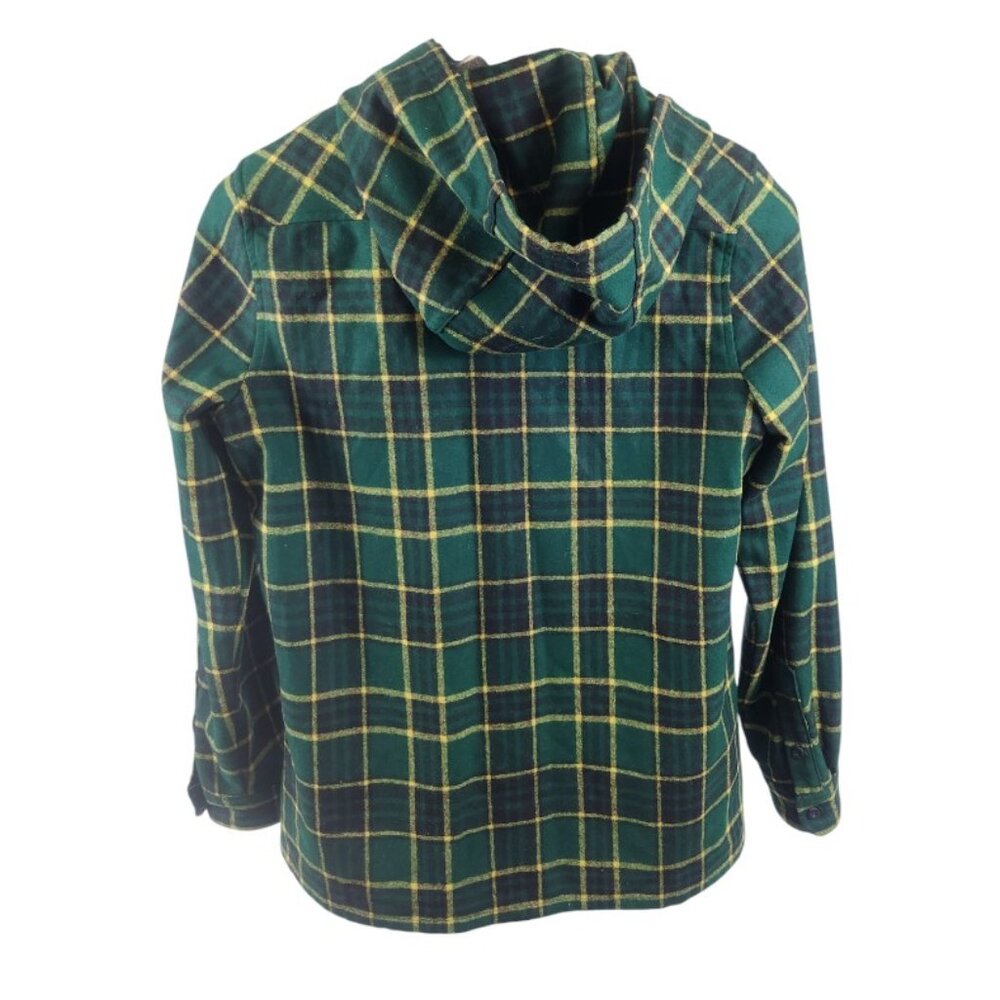 Like New Pendleton Fitted Green and Yellow Plaid Zip-Up Hoodie 100% Virgin Wool - Picture 3 of 4
